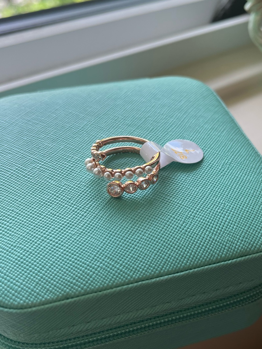 Bomb Party June 2026 Pearl and CZ rose gold ring 7
